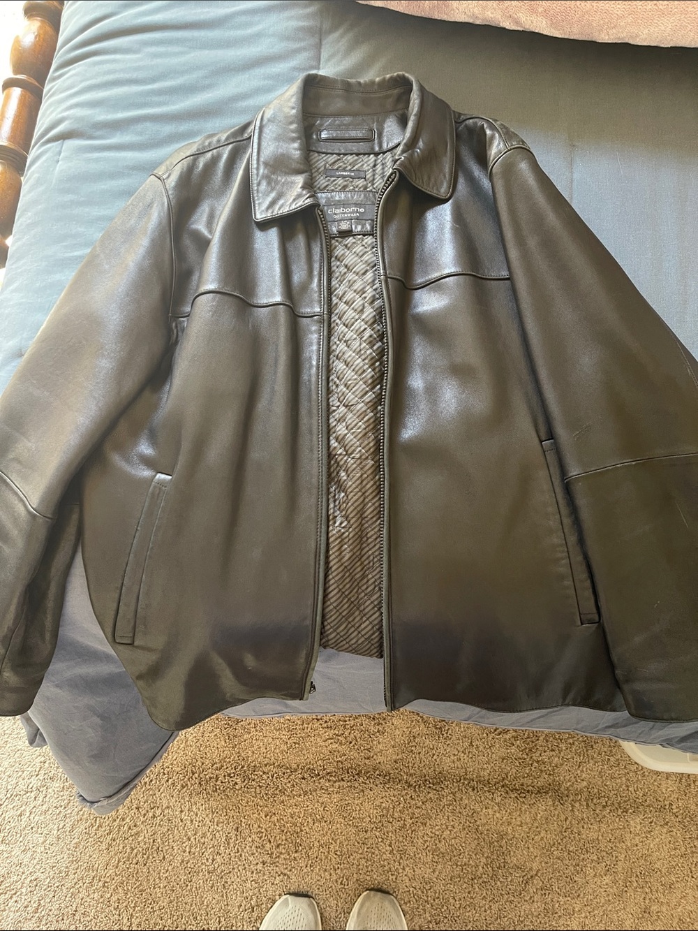 Claiborne Black Leather Bomber Jacket